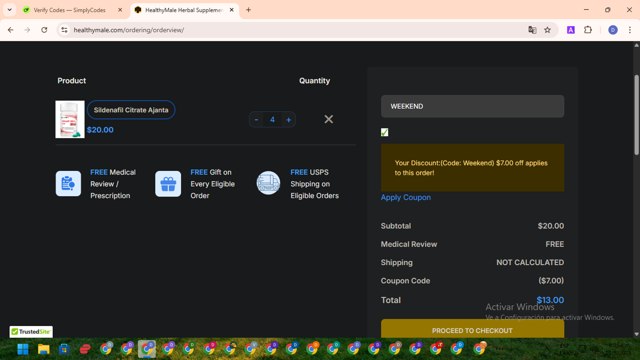 HealthyMale checkout page showing HealthyMale coupon code box | Screenshot taken by SimplyCodes community member on May 10, 2025