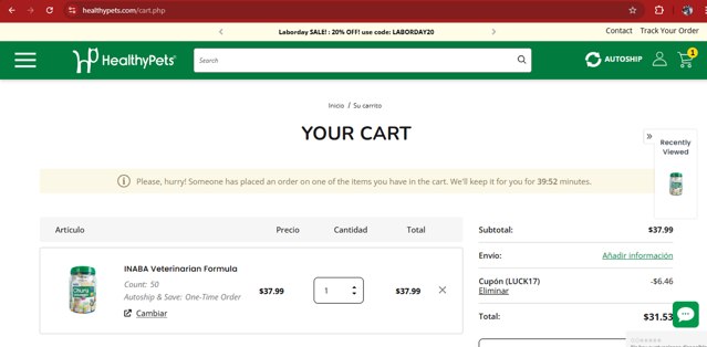 HealthyPets checkout page showing HealthyPets promo code box | Screenshot taken by SimplyCodes community member on Sep 1, 2025