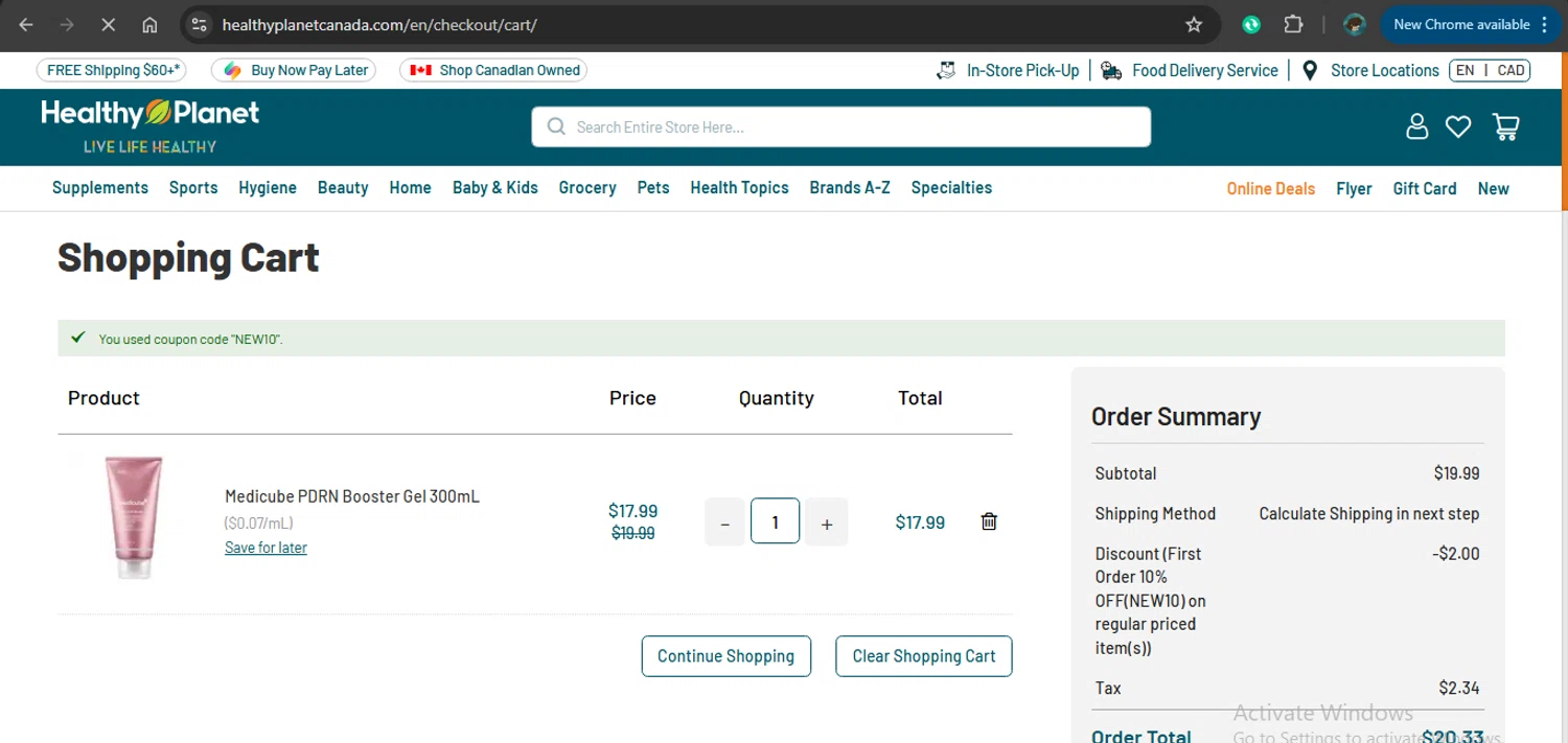 Healthy Planet checkout page showing Healthy Planet discount code box | Screenshot taken by SimplyCodes community member on Jan 19, 2026
