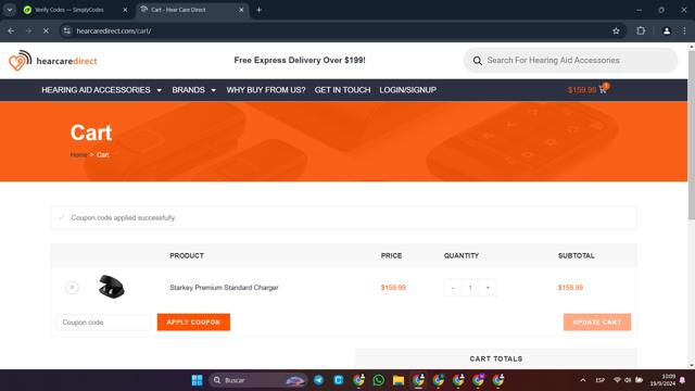 Hear Care Direct checkout page showing Hear Care Direct promo code box | Screenshot taken by SimplyCodes community member on Sep 19, 2024