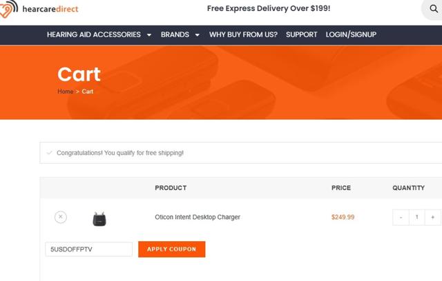 Hear Care Direct checkout page showing Hear Care Direct promo code box | Screenshot taken by SimplyCodes community member on Apr 18, 2025