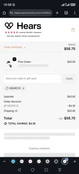 HEARS10 coupon verification screenshot