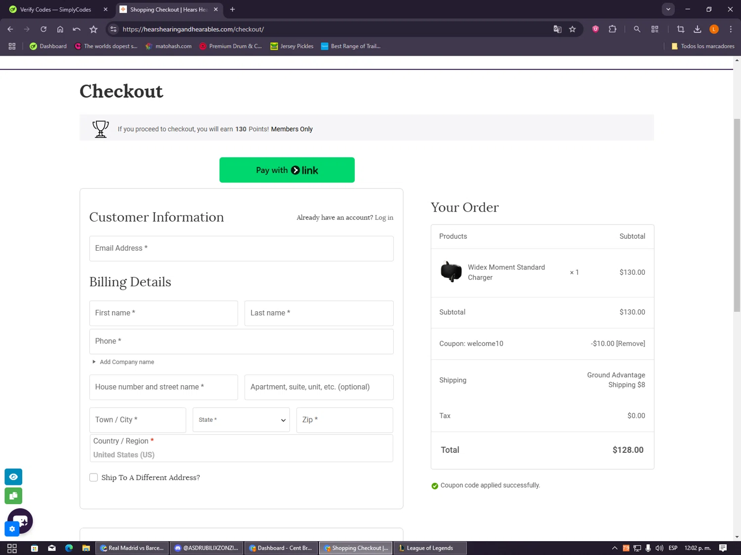 Hears Hearing & Hearables promo code screenshot showing code WELCOME10 applied at Hears Hearing & Hearables checkout page. Uploaded by SimplyCodes community member VayneChambeadora on Oct 26, 2025