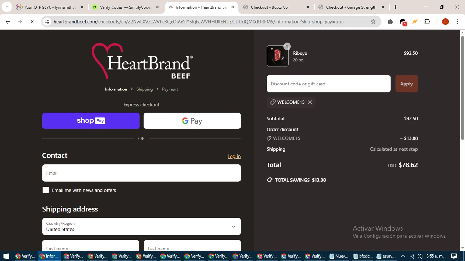 HeartBrand promo code screenshot showing code WELCOME15 applied at HeartBrand checkout page. Uploaded by SimplyCodes community member BonusHero9692 on May 15, 2025