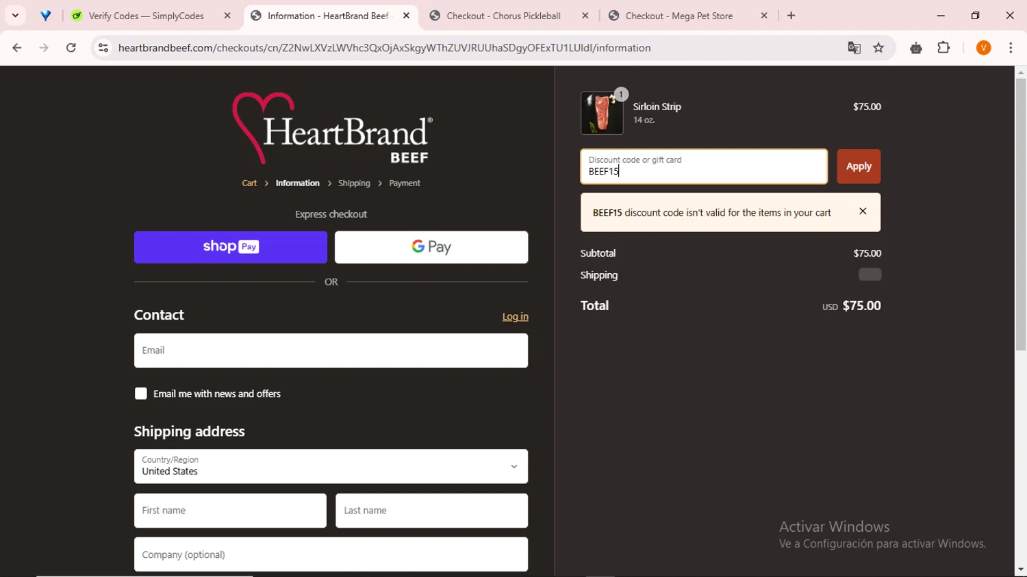HeartBrand promo code screenshot showing code BEEF15 applied at HeartBrand checkout page. Uploaded by SimplyCodes community member ExtraordinarySaver9637 on Jan 8, 2025