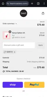 Heart Coffee Roasters coupon verification screenshot