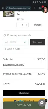WELCOME coupon verification screenshot