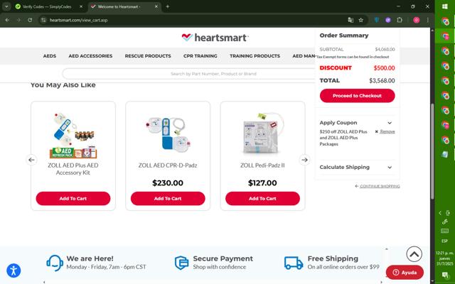 Heartsmart.com checkout page showing Heartsmart.com promo code box | Screenshot taken by SimplyCodes community member on Jul 31, 2025