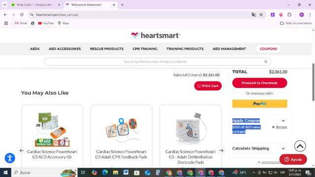 Heartsmart.com checkout page showing Heartsmart.com promo code box | Screenshot taken by SimplyCodes community member on Jul 31, 2025