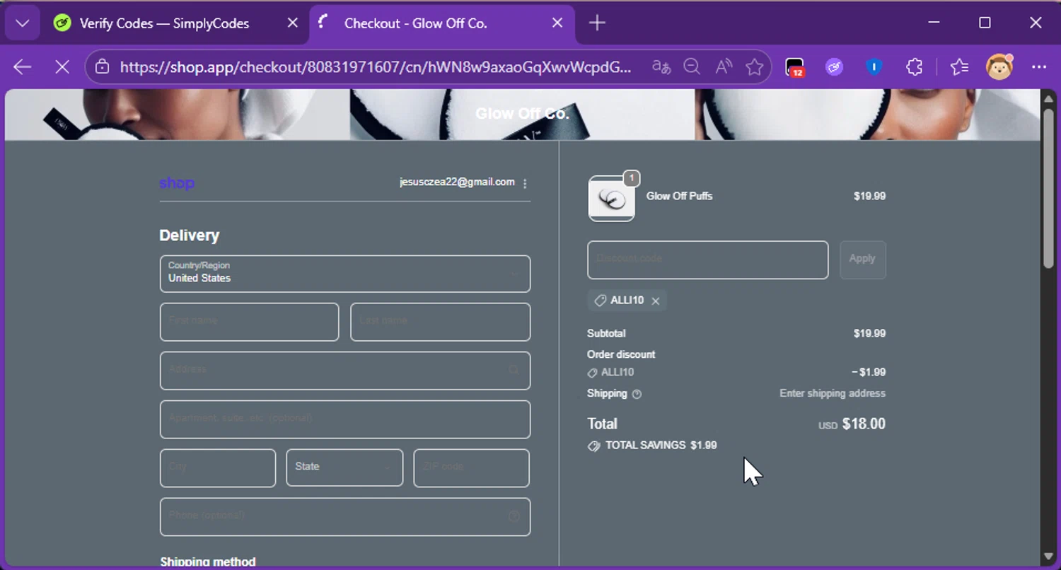 Heart and Soul Society promo code screenshot showing code ALLI10 applied at Heart and Soul Society checkout page. Uploaded by SimplyCodes community member Raibelys_18 on Feb 18, 2026