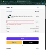 Hearty Pet coupon verification screenshot