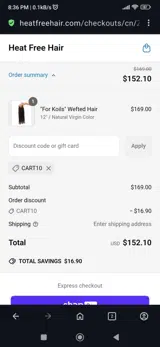 Cart10 coupon verification screenshot
