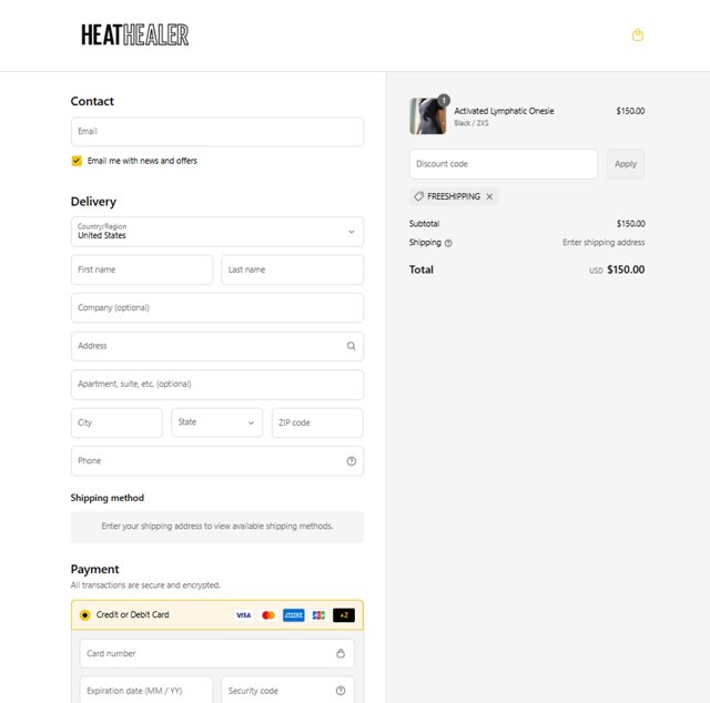 Heat Healer checkout page showing Heat Healer discount code box | Screenshot taken by SimplyCodes community member on Aug 15, 2025