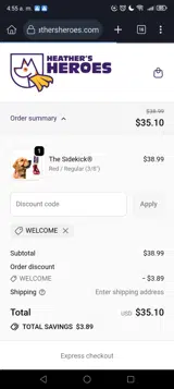WELCOME coupon verification screenshot