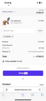 KILO10 coupon verification screenshot