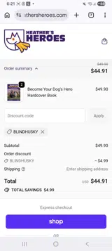 Blindhusky coupon verification screenshot