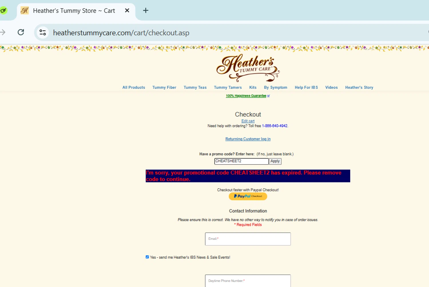 Heather's Tummy Care promo code screenshot showing code CHEATSHEET2 applied at Heather's Tummy Care checkout page. Uploaded by SimplyCodes community member SavingsPhoenix2740 on Feb 18, 2025