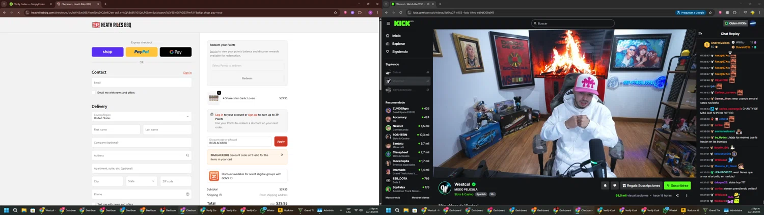 Heath Riles BBQ discount code screenshot showing code BIGBLACKBBQ applied at Heath Riles BBQ checkout page. Uploaded by SimplyCodes community member RoyalSentinel4577 on Nov 22, 2025