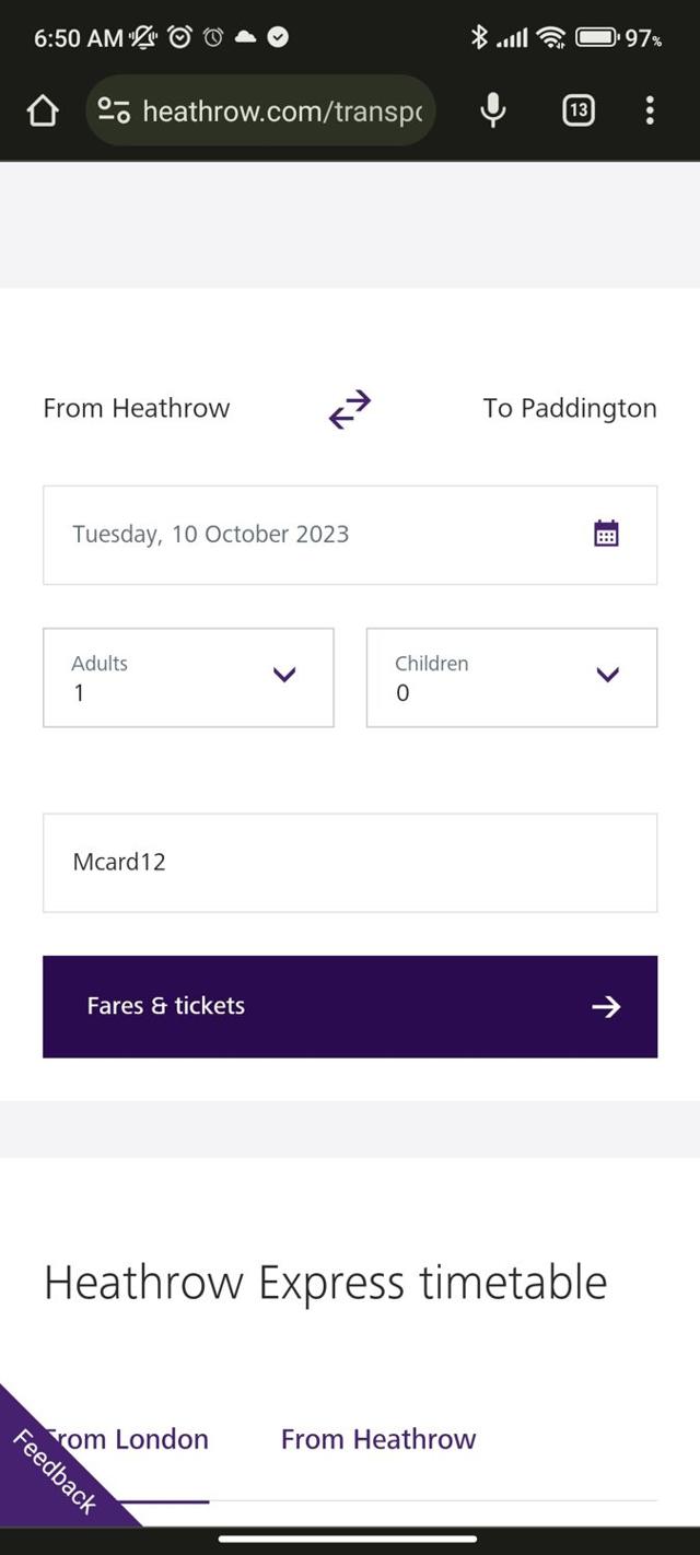 Heathrow Airport Parking checkout page showing Heathrow Airport Parking discount code box | Screenshot taken by SimplyCodes community member on Oct 10, 2023