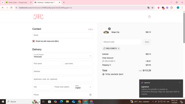 Heatless Hair checkout page showing Heatless Hair promo code box | Screenshot taken by SimplyCodes community member on Sep 8, 2025