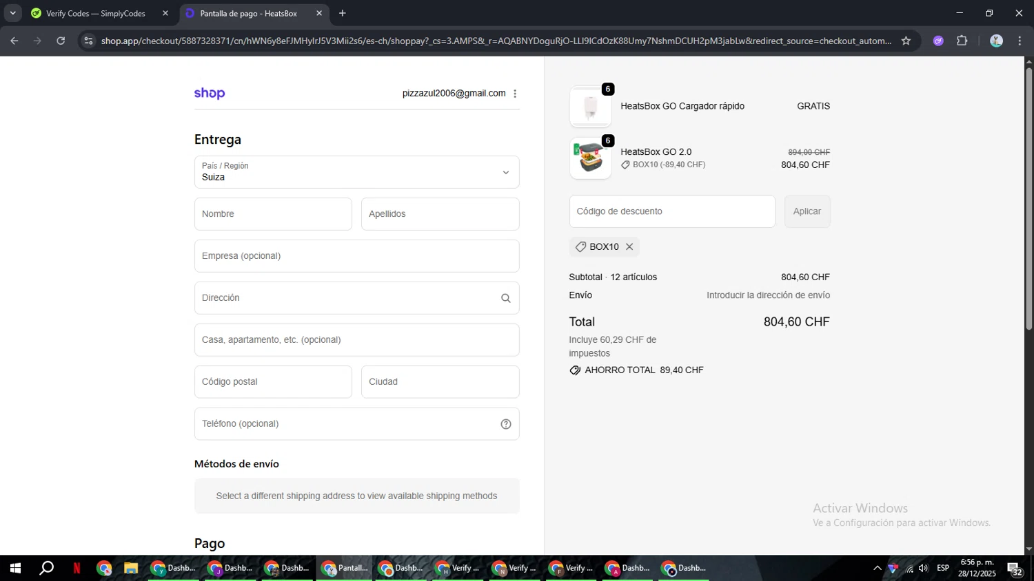 HeatsBox discount code screenshot showing code BOX10 applied at HeatsBox checkout page. Uploaded by SimplyCodes community member ShrewdSeeker6165 on Dec 28, 2025