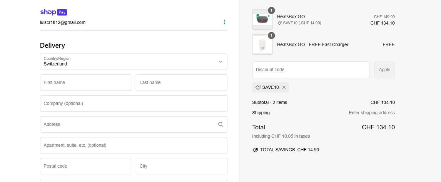 HeatsBox discount code screenshot showing code SAVE10 applied at HeatsBox checkout page. Uploaded by SimplyCodes community member PrimeFalcon5548 on Feb 4, 2025