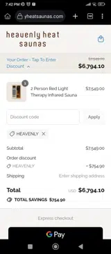 HEAVENLY coupon verification screenshot