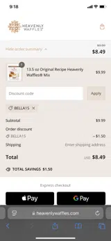 BELLA15 coupon verification screenshot
