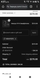 HEAVYS70 coupon verification screenshot
