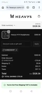 Heavys coupon verification screenshot