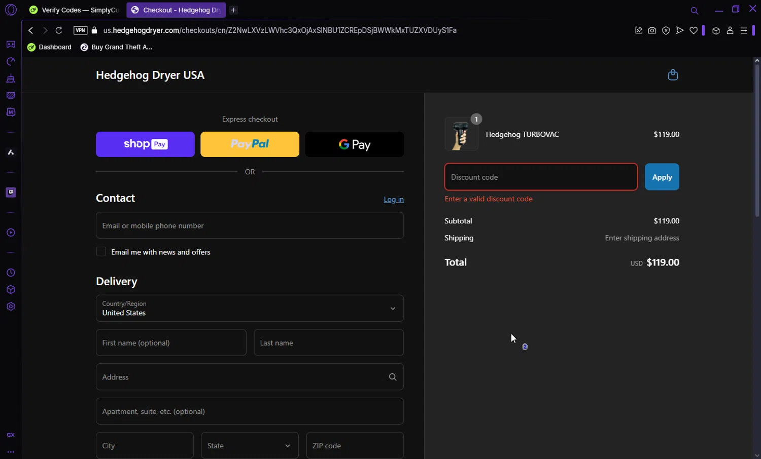 Hedgehog Dryer USA promo code screenshot showing code SIGN10 applied at Hedgehog Dryer USA checkout page. Uploaded by SimplyCodes community member Darka007 on Apr 20, 2025