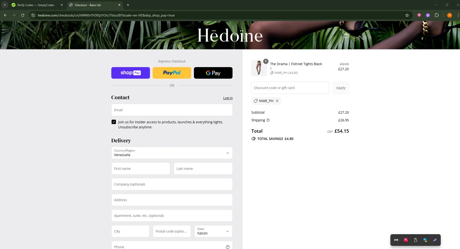 Hedoine discount code screenshot showing code NIME_PH applied at Hedoine checkout page. Uploaded by SimplyCodes community member Davoxeneixe on Jul 22, 2025