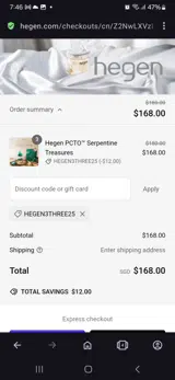 Hegen3three25 coupon verification screenshot