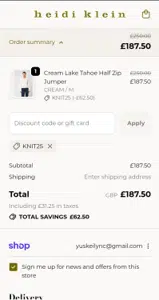 KNIT25 coupon verification screenshot