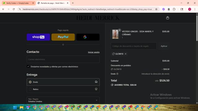 Heidi Merrick checkout page showing Heidi Merrick promo code box | Screenshot taken by SimplyCodes community member on Aug 4, 2025
