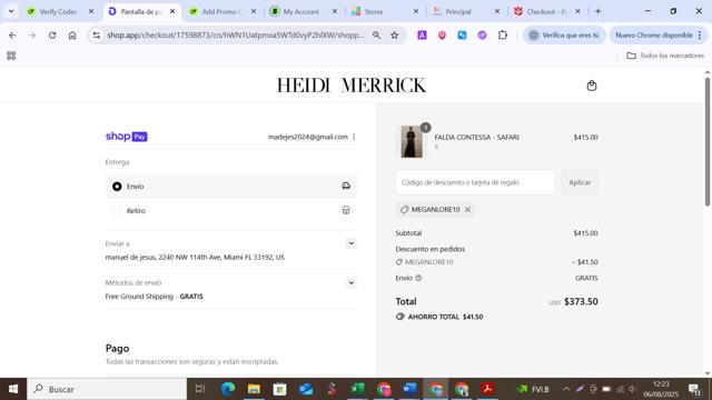 Heidi Merrick checkout page showing Heidi Merrick promo code box | Screenshot taken by SimplyCodes community member on Aug 6, 2025