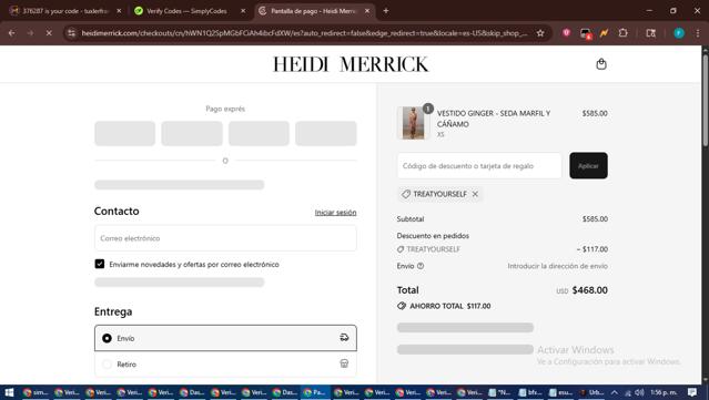 Heidi Merrick checkout page showing Heidi Merrick promo code box | Screenshot taken by SimplyCodes community member on Aug 4, 2025