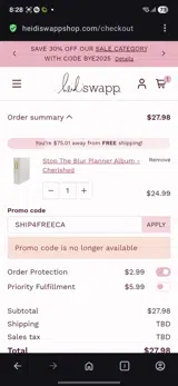 Heidi Swapp Shop coupon verification screenshot