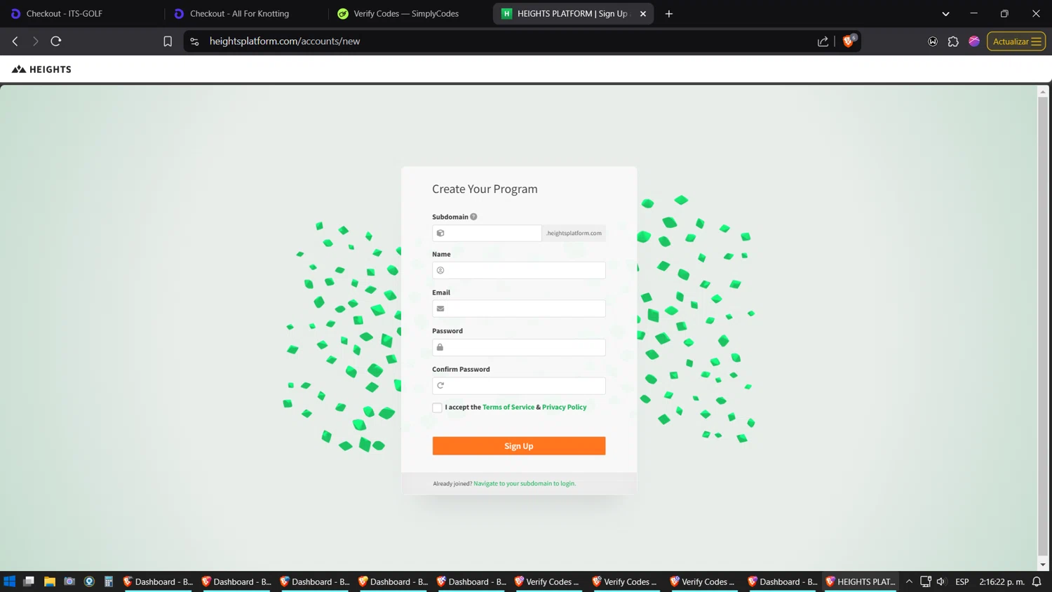 Heights Platform promo code screenshot showing code BF2024 applied at Heights Platform checkout page. Uploaded by SimplyCodes community member jhordano on Feb 20, 2025