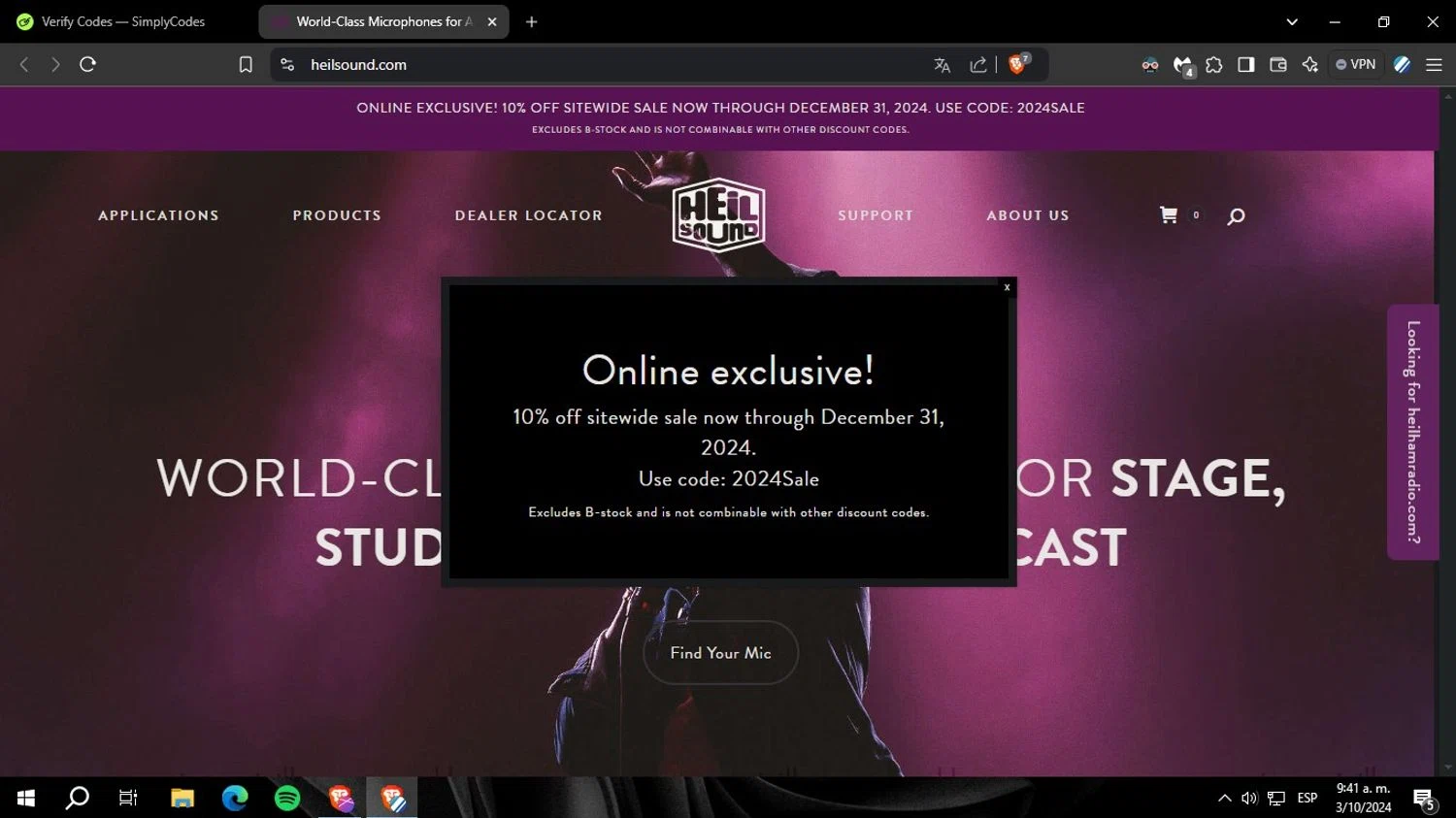 Heil checkout page showing Heil promo code box | Screenshot taken by SimplyCodes community member on Oct 3, 2024