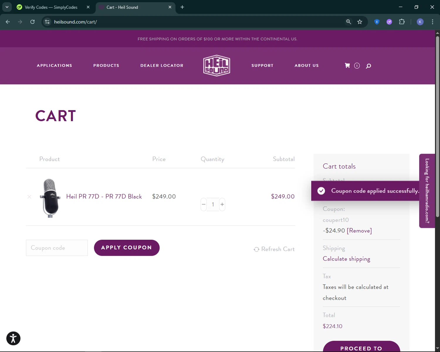 Heil checkout page showing Heil promo code box | Screenshot taken by SimplyCodes community member on May 9, 2025
