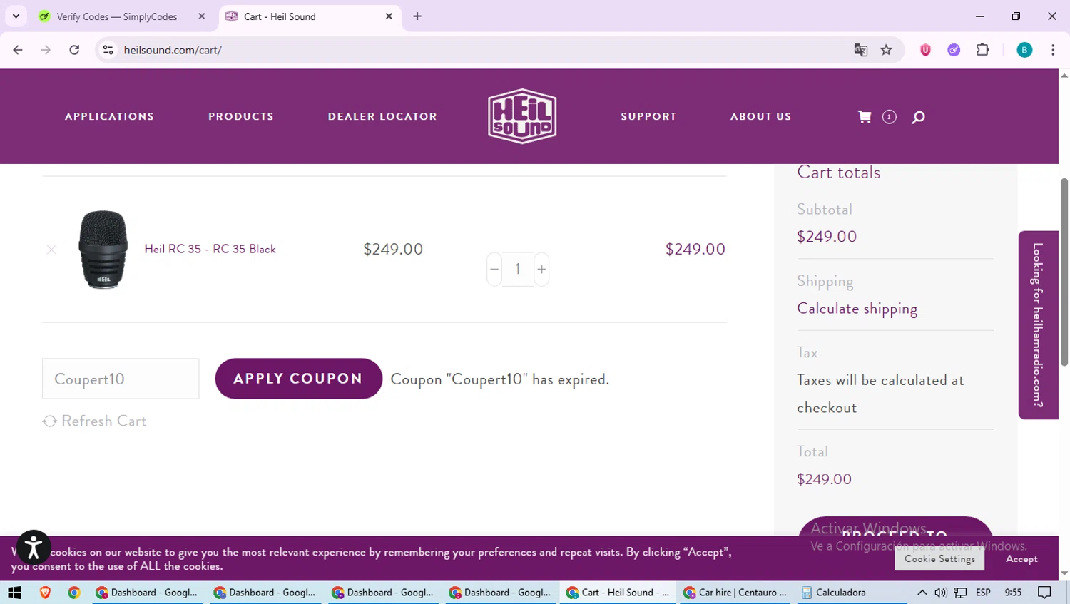 Heil promo code screenshot showing code Coupert10 applied at Heil checkout page. Uploaded by SimplyCodes community member QuestScholar5572 on Jul 3, 2025
