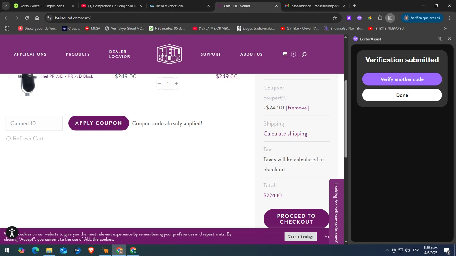 Heil promo code screenshot showing code Coupert10 applied at Heil checkout page. Uploaded by SimplyCodes community member yasabesssss on Jun 4, 2025