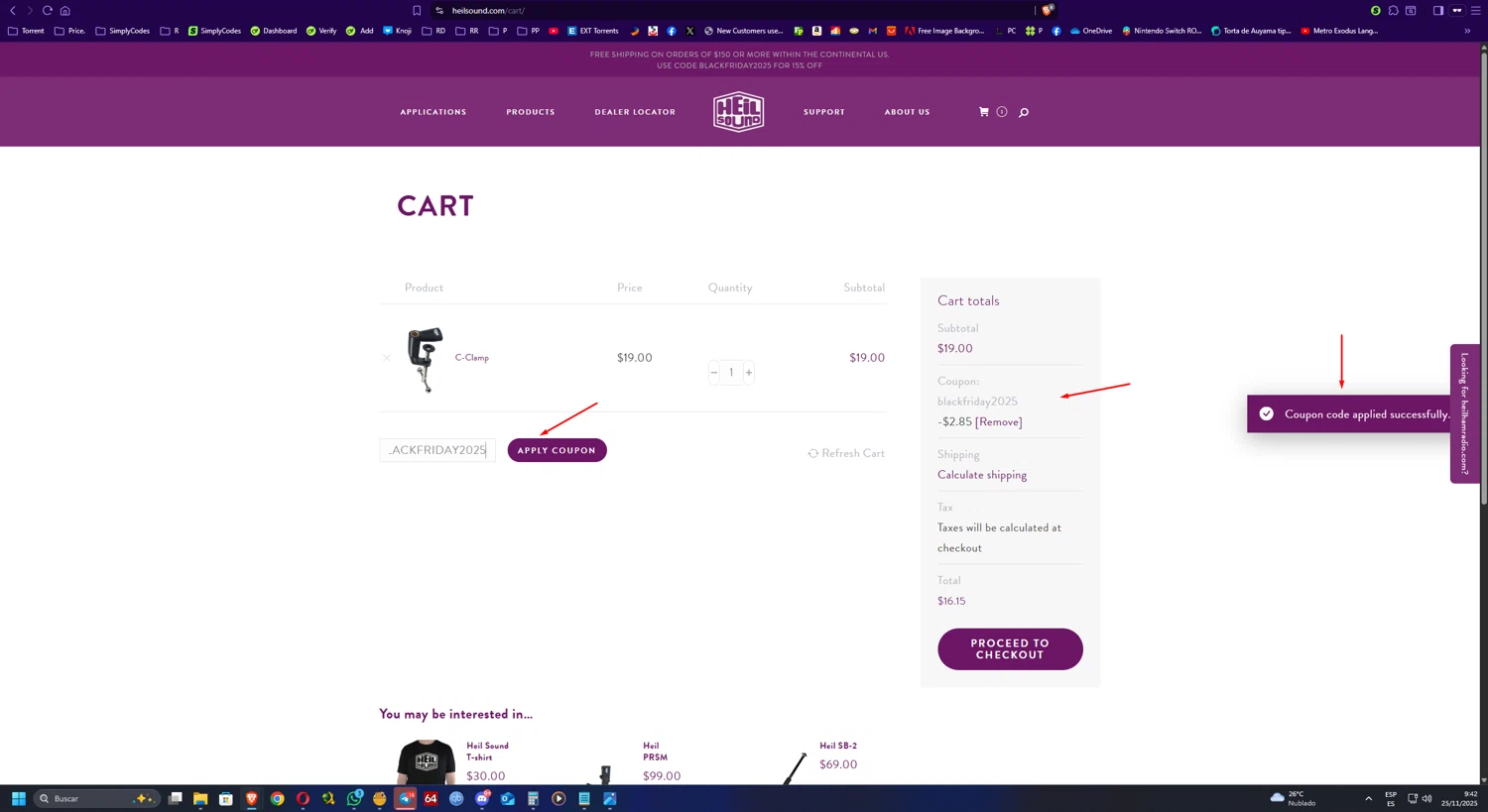 Heil promo code screenshot showing code BLACKFRIDAY2025 applied at Heil checkout page. Uploaded by SimplyCodes community member UnkNownVnzla on Nov 25, 2025