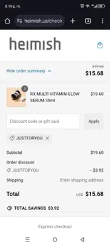 JUSTFORYOU coupon verification screenshot