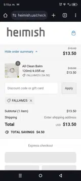 FALLHM25 coupon verification screenshot