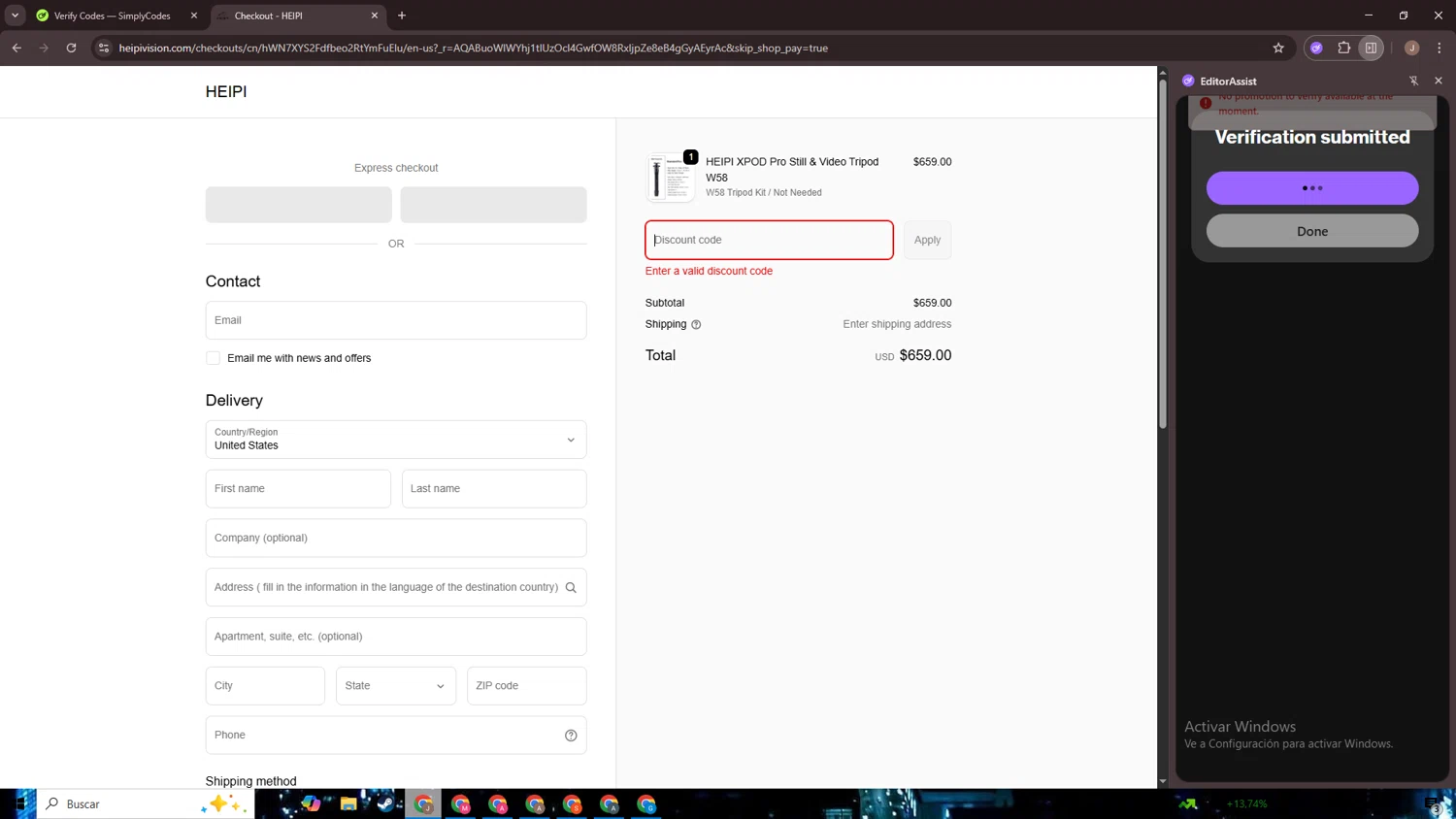 HEIPI discount code screenshot showing code FRESH26 applied at HEIPI checkout page. Uploaded by SimplyCodes community member CrownChaser949 on Jan 13, 2026