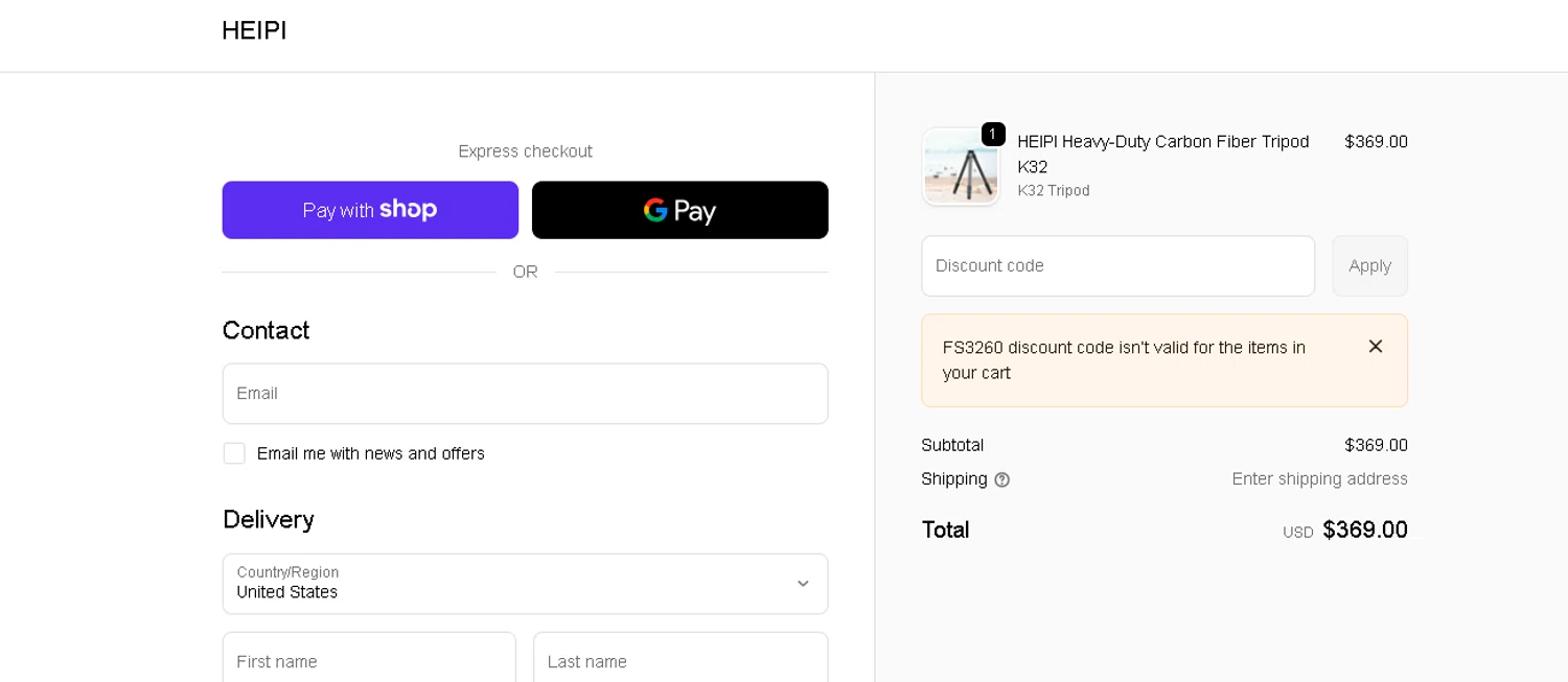 HEIPI checkout page showing HEIPI discount code box | Screenshot taken by SimplyCodes community member on Jan 12, 2026