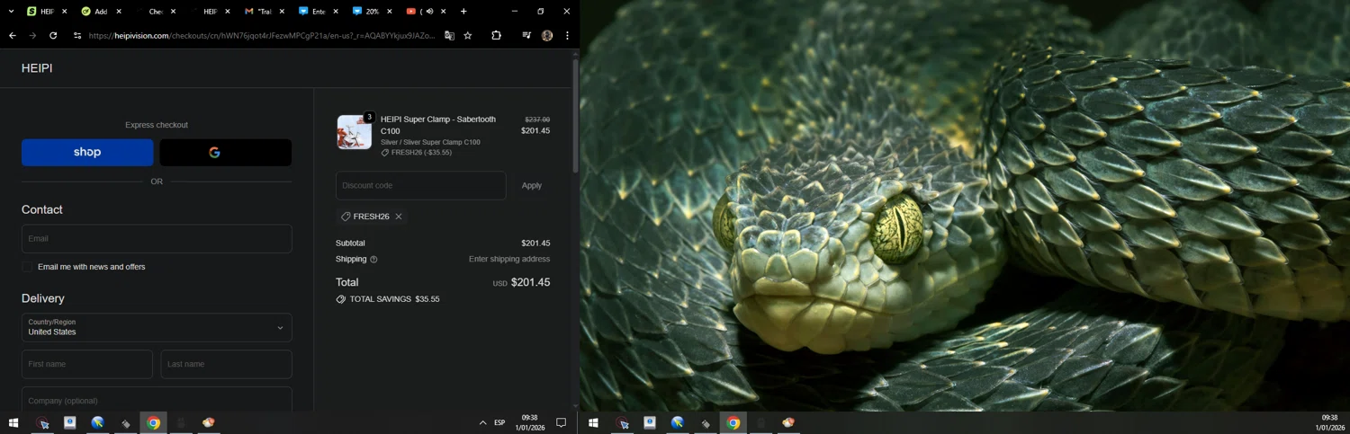 HEIPI discount code screenshot showing code FRESH26 applied at HEIPI checkout page. Uploaded by SimplyCodes community member MarcosAranguren on Jan 1, 2026