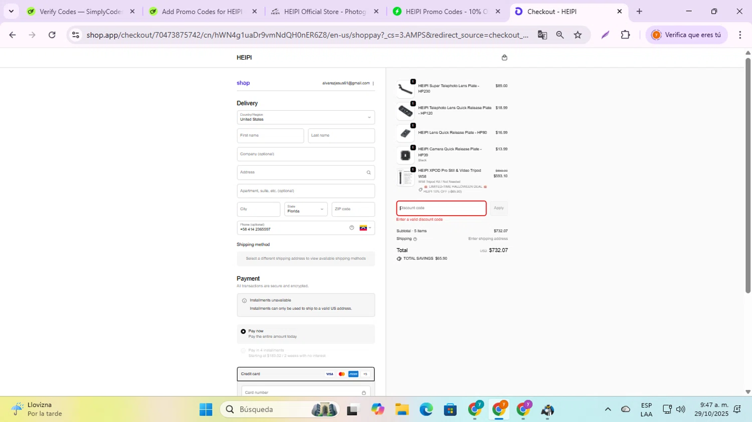 HEIPI discount code screenshot showing code HP230 applied at HEIPI checkout page. Uploaded by SimplyCodes community member jesusalvarez1 on Oct 29, 2025